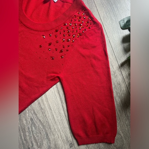 Allison Brittney faux gemstone embellished sweater dress in red. Size S - Picture 3 of 10
